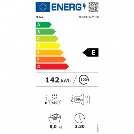 Midea kuivati MD110H80/W-HR energiaklass E eeslaadimisega 8kg soojuspumbaga LED-iga sügavus 60cm, va