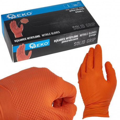 Geko Nitrili kindad SOLID GRIP G75201-L, 50tk, suurus L, oranžid, 3D teemanttekstuur, klooritud sise