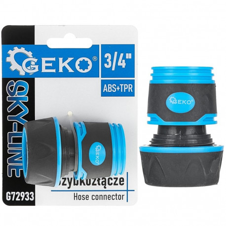 Geko hose connector G72933, 3/4in, quick connector, durable plastic, rubberized, non-slip