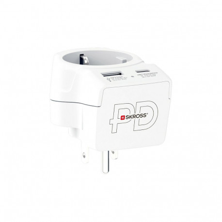 SKROSS Euroopa–USA pistikadapter USB AC20PD, valge