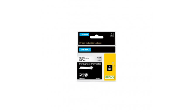 DYMO Rhino Industrial Permanent Polyester Labels | 19 mm x 5.5 m | Black Print on Clear | Self-Adhes