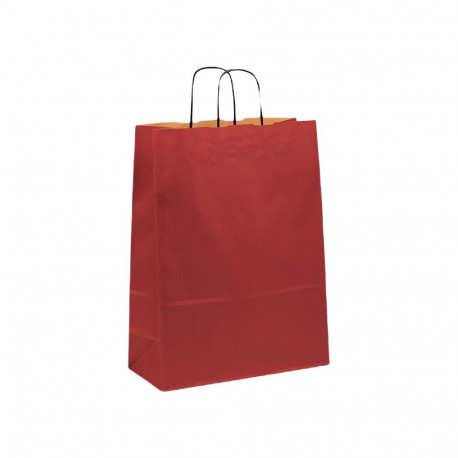 Paper bag with paper ribbon handle 320x140x420 mm, 100 gsm, red kraft paper