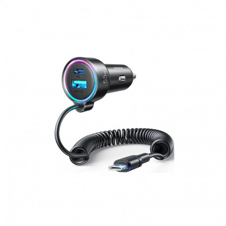 Joyroom Fast car charger 3 in 1 with USB Type C cable 1.5m 55W Black