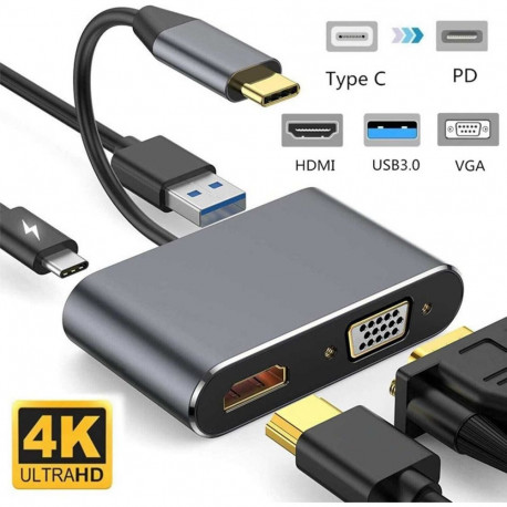 Riff 4-in-1 adapter converter USB-C to HUB PD + HDMI + VGA + USB 3.0