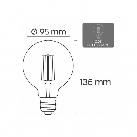 Visional LED Filament bulb E27, G95, 10W, 1200lm, 3000K, 360°, amber