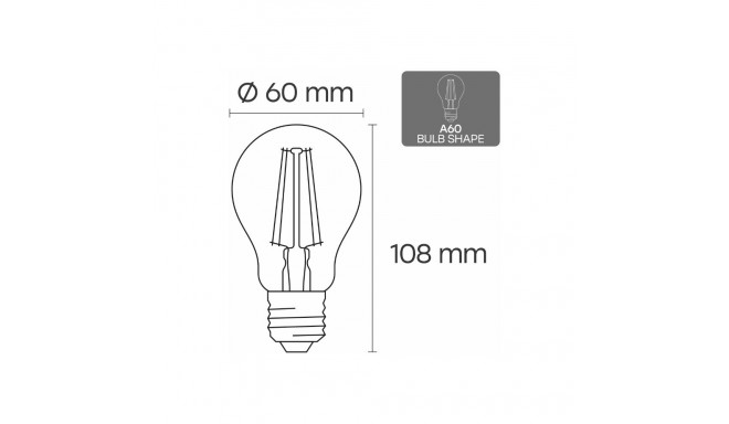 Visional LED Dimmable filament bulb E27, A60, 8W, 1040lm, 3000K, 360°