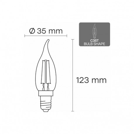 Visional LED Filament bulb E14, C35T, 4W, 520lm, 3000K, 360°