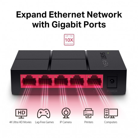 Networking Switch - Mercusys 5-Port Gigabit Ethernet Switch 10 Gbit/s Desktop Black