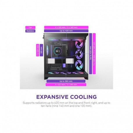 Computer Case - NZXT H9 Flow RGB+ Midi Tower ATX/EATX, 6x 2.5" Bays, 2x 3.5" Bays, Black
