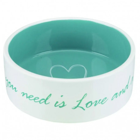 Bowl for animals, ceramic : Trixie Pets Home bowl, ceramic, 0.8 l|ø 16 cm, cream|petrol