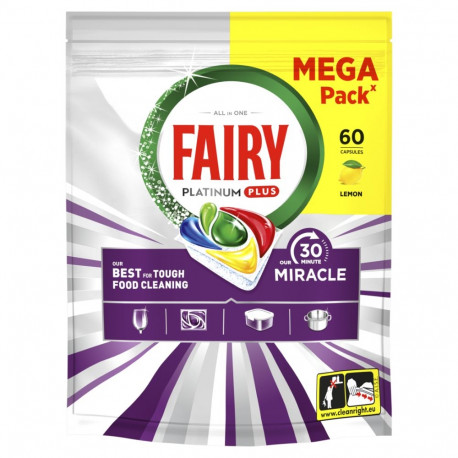 Nõudepesumasina kapslid  FAIRY Platinum+ Lemon Miracle, 60 tk
