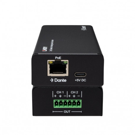 Audio Decoder - Lindy 2ch Dante® to Analog Audio Decoder 96kHz 24-Bit 100m Black