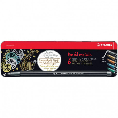 Viltpliiats Stabilo Pen 68 Metallic, joon 1,4 mm, 6 metallikvärvi komplektis, metallkarp