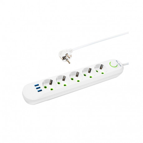 98-230# Przedłużacz sieciowy ps-530 5-gniazd 3xusb 3m biały 2x1mm