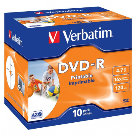 "Verbatim - 10 x DVD-R - 4.7GB 16x - breite bedruckbare Flche fr Fotos - Jewelcase (Schachtel) - Spe