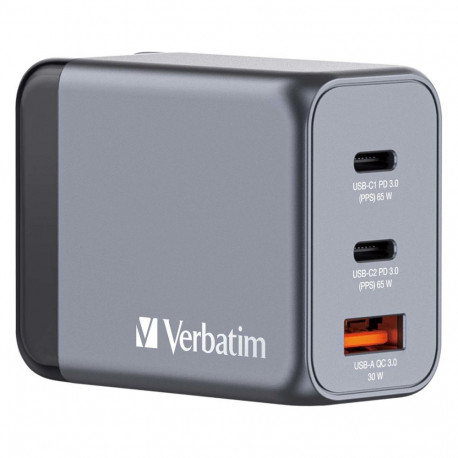 Verbatim laadija GaN 65W 1x USB-A 2x USB-C PD 3.0 QC 3.0, hall