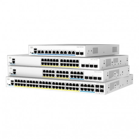 Cisco Catalyst 1300X-48T-4X hallatav L3 lüliti, 4 x 10 Gigabit SFP28 + 48 x 10/100/1000Base-T, püsti