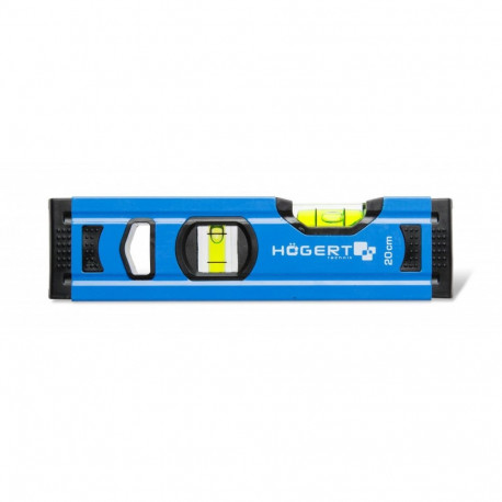 Hogert HT4M001-D level, 20cm, 2 bubble vials, aluminium, +/-0.5mm/m, shock-absorbing caps