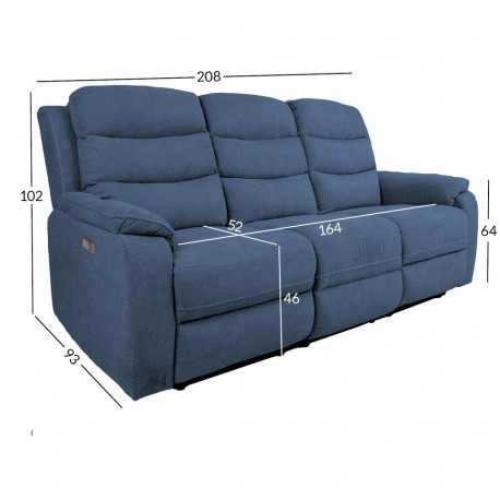 Recliner sofa MIMI 3-seater with electric mechanism, blue