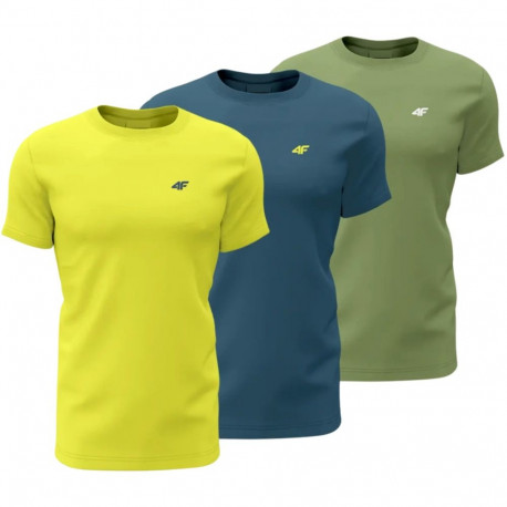 Koszulka męska 4F M4217 3 pak żółta, niebieska, zielona 4FWSS26TTSHM4217 90S 4XL