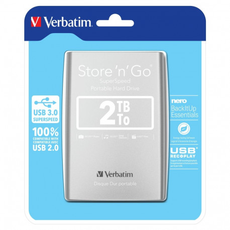 Verbatim väline kõvaketas Store'n Go 2,5" 8.9cm 2TB USB 3.0 jaekarbis, hõbedane