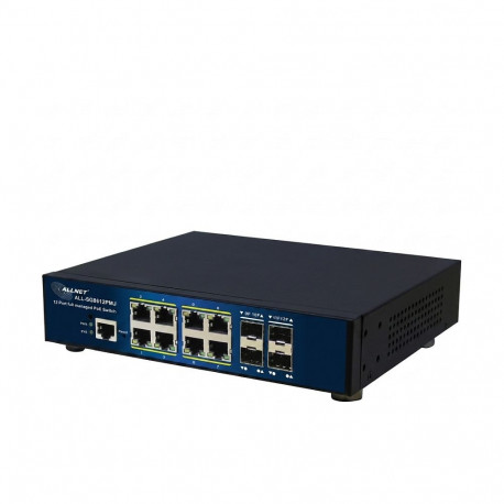 ALLNET täishallatav Layer2+ 12-pordiline lüliti • 8x GbE • PoE eelarve 300W • 8x PoE at • 4x SFP • 1