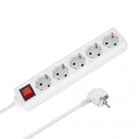 Przedłużacz 5 gniazd 5m typu niemieckiego z przełącznikiem (3x1,5mm) Rebel biały