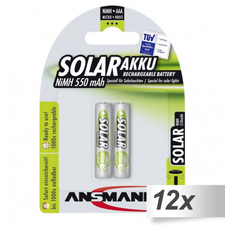 12x2 Ansmann maxE NiMH patarei Micro AAA 550 mAh päikesepatarei