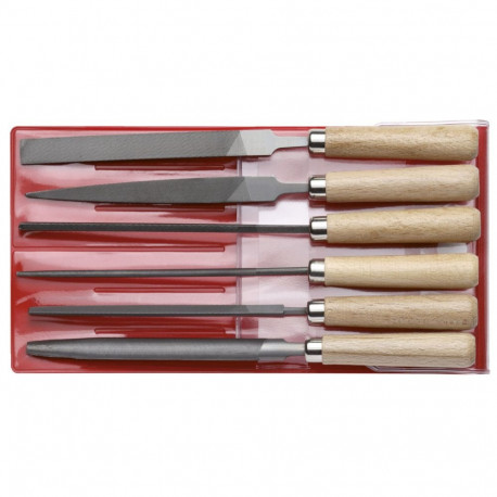 red Schlüsselfeilen-Satz, 6-teilig (mit Holzgriff)