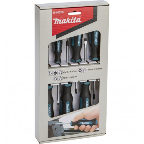 Schraubendreher-Set E-10528, 6-teilig (schwarz/blau, Ergonomisch, gummierter Handgriff)