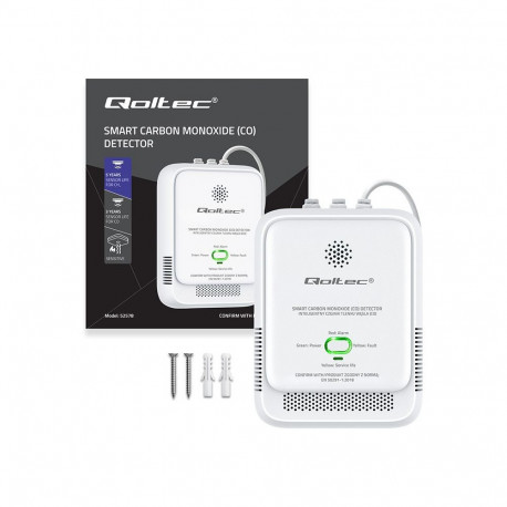 Carbon Monoxide Detector - Qoltec 52576 CO Alarm 85dB 220-240V White