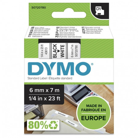 "Dymo LabelWriter - D1 Etiketten Selbstklebend - 6 mm x 7 m - Schwarz auf Weiß (S0720780)"