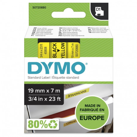 Dymo etiketid D1 S0720880 isekleepuvad 19mm x 7m, must kollasel taustal