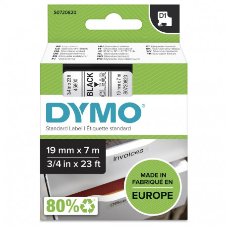 "Dymo LabelWriter - D1 Etiketten Selbstklebend - 19 mm x 7 m - Schwarz auf Transparent - (S0720820)"