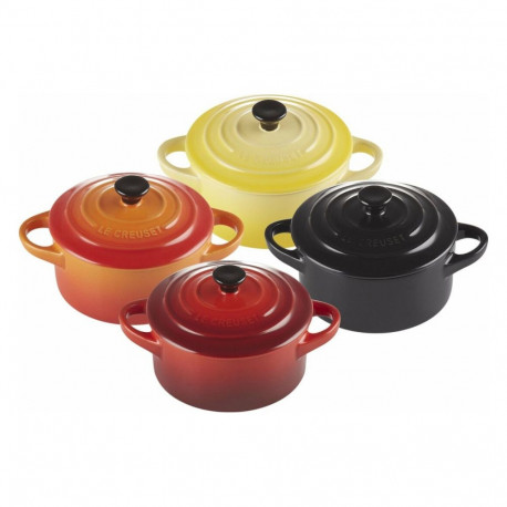 "4x1 Le Creuset Mini Braeterset m.Deckel 10x5cm, Feuer u. Flamme"
