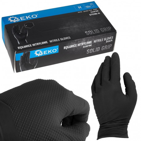 Nitrila cimdi Solid Grip, GEKO, G75200-M, 50 gab., melni, izmērs M