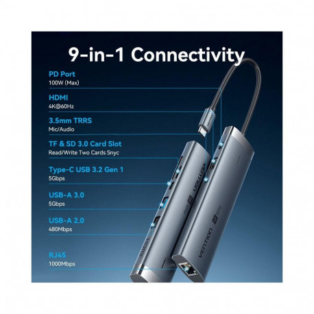 NB ACC DOCKING STATION 9IN1/USB-C 0.15M TGVHB VENTION