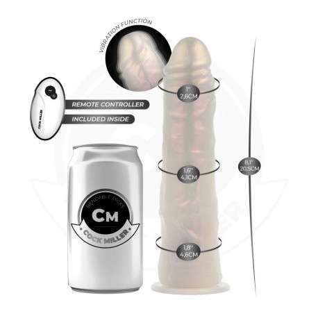 COCK MILLER - DILDO WITH SUCTION CUP, LIGHTS AND VIBRATION WITH REMOTE CONTROL WHITE 20.5 CM
