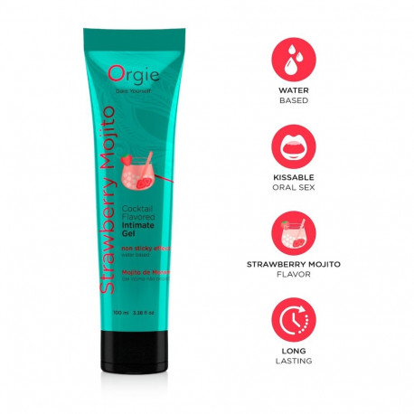 Lube Tube Cocktail Strawberry Mojito Water-Based Kissable Intimate Gel Strawberry Mojito Cocktail Fl