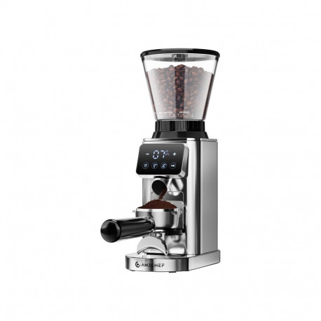 Coffee Grinder - AMZCHEF CE-CG209-SV Electric Grinder, 74 mm Conical Burr, 24 Grind Settings, 300 g 