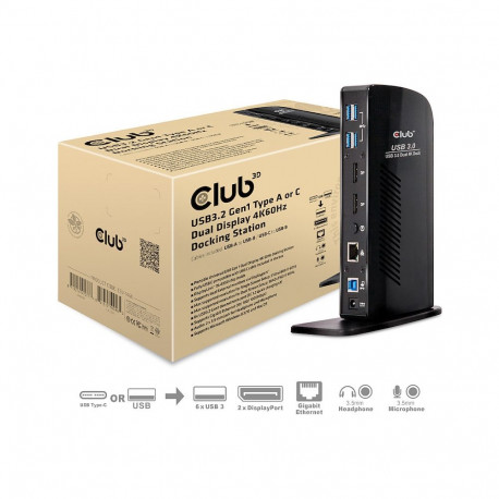 Club3D dokijaam 4K 60Hz 6xUSB3/2xDP/LAN/Audio, must