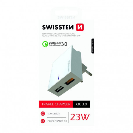 Swissten Premium Travel Charger 2X USB QC3.0 23W