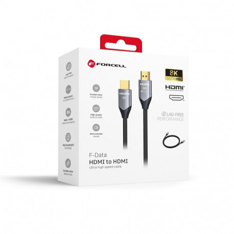 Cable HDMI 2.1 Forcell Cafule 8K 60Hz / 4K 120Hz – Ultra High Speed, HDR, eARC, VRR, 48Gbps 1 m blac