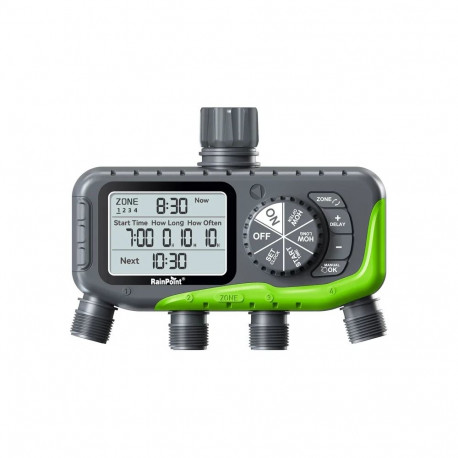 Irrigation Controller - RainPoint ITV447 4-Zone Automatic Watering System IP65 Battery Operated Blac