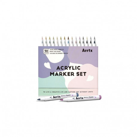 Acrylic Marker Pen Set - Arrtx 30F, 1-6 mm Brush Tip, Waterproof, Grey Colors