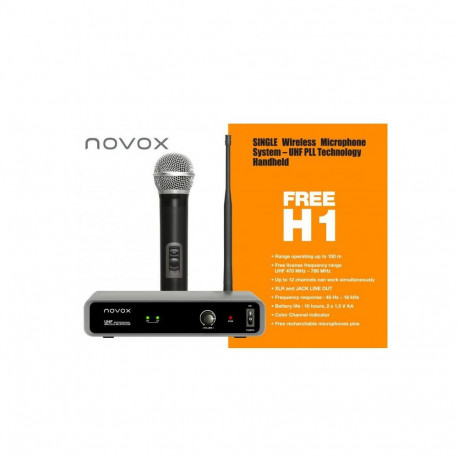 Microphone System - Novox Free H1 Wireless Handheld Microphone 80m Range Black