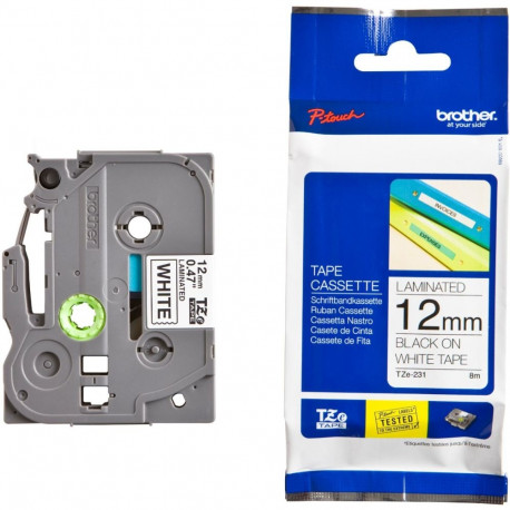 Kleebisprinteri lint Brother P-touch must kiri valgel taustal 8mm x 12mm