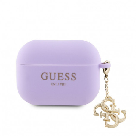 Guess Apple Airpods Pro 2 Case Silicone Classic Logo Gold With 4G Charm Purple