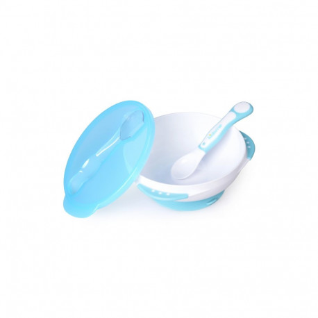 Kidsme bļoda ar piesūcekni  vāciņu un termokarotīti  Aquamarine  no 9 mēn. 9832AQ