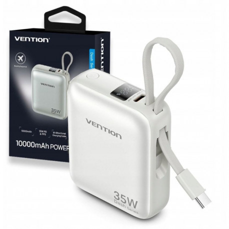 Vention akupank 10000mAh 35W PD sisseehitatud USB-C kaabliga, beež